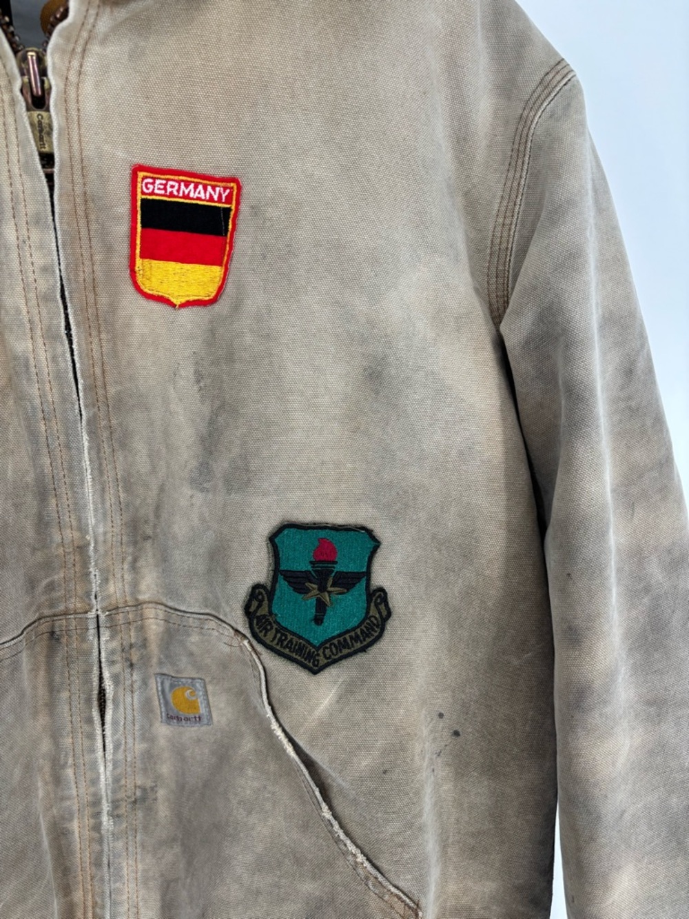 Vintage Carhartt J140 Quilted Flannel Lined Jacket Distressed Custom VTG Patches - Picture 5 of 16